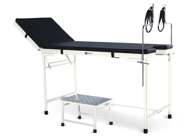 Gynaec Examination Table with "U" cut, Mattress, SS Lithotomy Rods and SS Bowl
