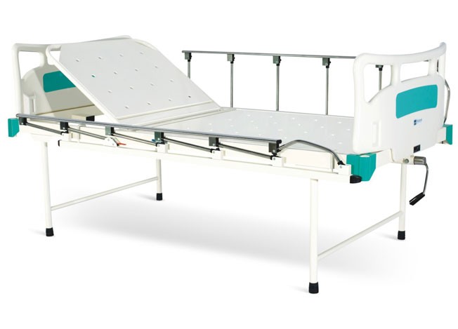 Manually Operated Two Section Semi Fowler Bed With Polymer Head and Foot boards and Collapsible railings