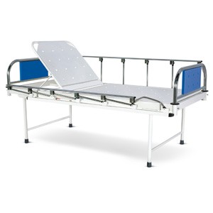Bed with Backrest adjustment on Ratchet mechanism With SS Head and Foot boards with Colored Metal Panels and Collapsible railings