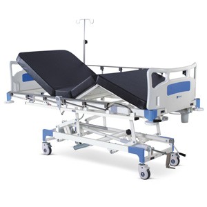 Semi Motorized ICU Bed with Backrest and Height on Motors With Polymer Head and Foot boards, Collapsible railings, Mattress and Castors